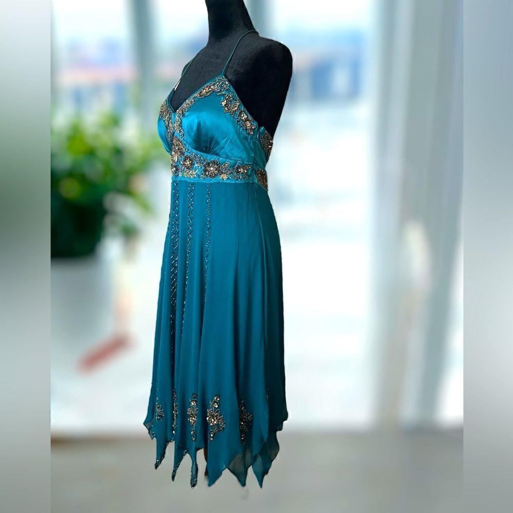 SUE WONG Nocturne Y2K Hand Beaded Midi Slip Dress Silk Woodland Fairy Size 6 - Picture 7 of 17